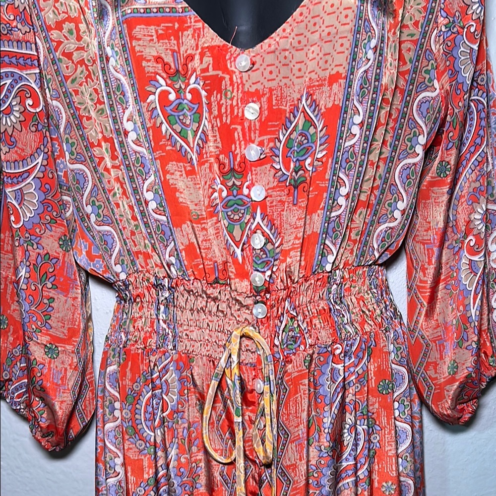 Bohemian Red Paisley Maxi vintages Dress - Picture 4 of 9